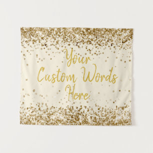 Custom Cream and Gold Birthday Party Photo Booth Tapestry