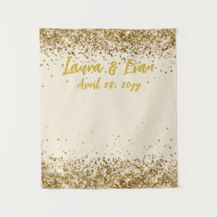 Custom Cream and Gold Glitter Wedding Photo Booth  Tapestry