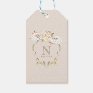 Custom Cream Rose Monogram Crest Funeral Gift Tags