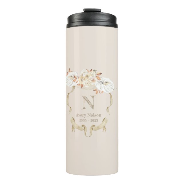 Custom Cream Rose Monogram Crest  Thermal Tumbler (Front)