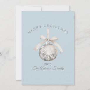 Custom cream rustic ornament Christmas grey blue Holiday Card