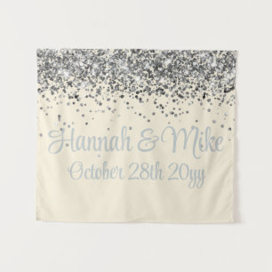 Custom Cream & Silver Glitter Wedding Photo Booth Tapestry