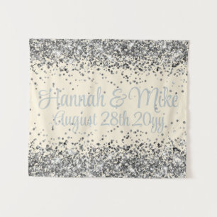 Custom Cream & Silver Glitter Wedding Photo Booth Tapestry