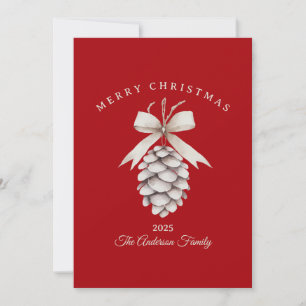 Custom cream white pinecone Christmas red Holiday Card