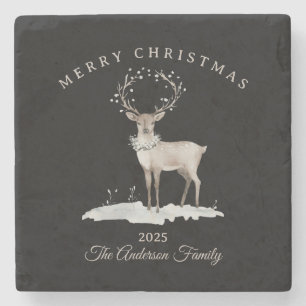 Custom cream white reindeer Christmas gift Stone Coaster