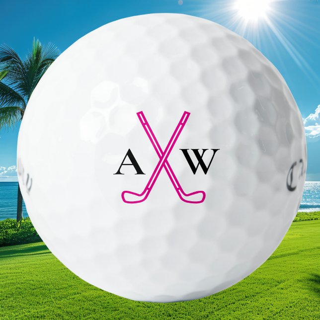 Custom Create Your Own Pink Initial Monogram  Golf Balls (Chic women’s golf ball with custom monogram initials and stylish pink golf theme logo)