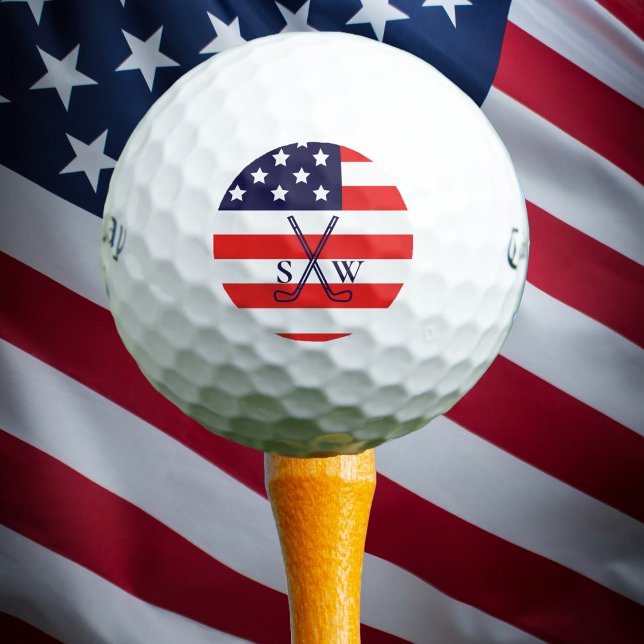 Custom Create Your Own US FLAG Monogrammed Golf Golf Balls (Golf Themed USA Flag - Patriotic Red,White,Blue for golf players who love to play golf. )