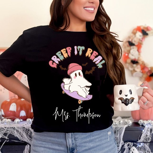 Custom Creep It Real Skateboarding Ghost Halloween T-Shirt (Creator Uploaded)