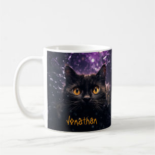 Custom Creepy Black Cat Horror Purple Halloween Coffee Mug