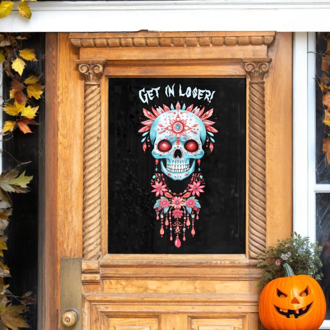 Custom Creepy Blue Pink Halloween Sugar Skull Window Cling (Creator Uploaded)