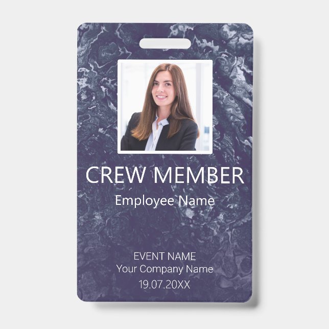 Custom Crew Member Barcode Event Blue Badge ID Badge (Front)