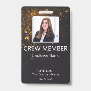 Custom Crew Member Barcode Event Glitter Badge ID Badge