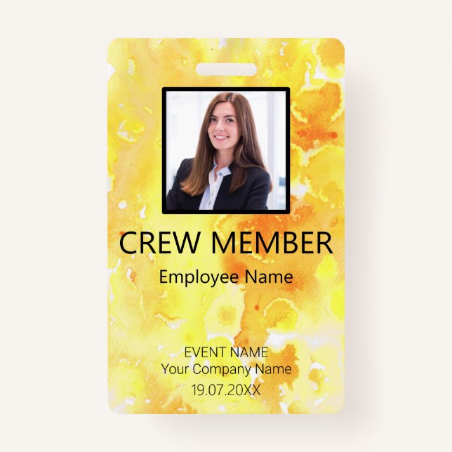 Custom Crew Member Barcode Event Yellow Badge ID Badge (Front)
