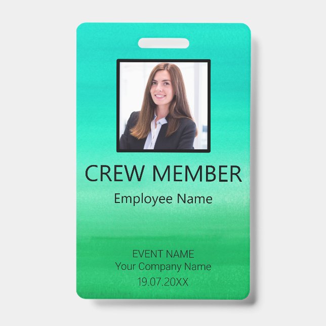 Custom Crew Member Event Green Badge ID Badge (Front)