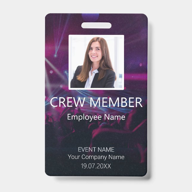Custom Crew Member Event  Purple Badge ID Badge (Front)