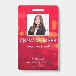 Custom Crew Member Event Red Badge ID Badge