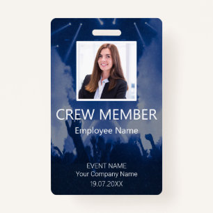 Custom Crew Member QR Code Event Blue Badg Badge ID Badge