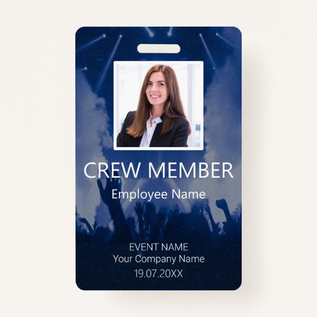 Custom Crew Member QR Code Event Blue Badg Badge ID Badge (Front)