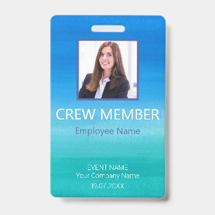 Custom Crew Member QR Code Event Blue Badge ID Badge