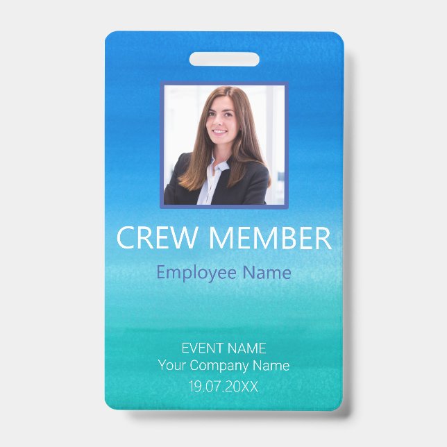 Custom Crew Member QR Code Event Blue Badge ID Badge (Front)