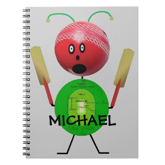 Custom Cricket Cartoon Notebook (Front)