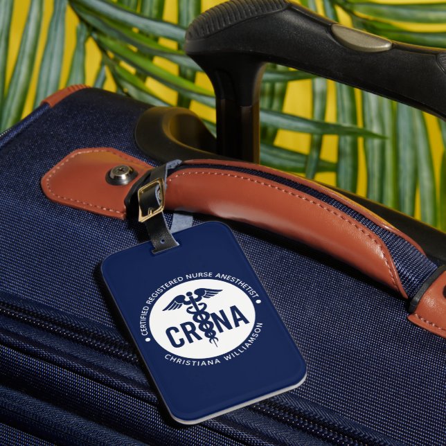 Custom CRNA Certified Registered Nurse Anaesthetis Luggage Tag (Front Insitu 1)