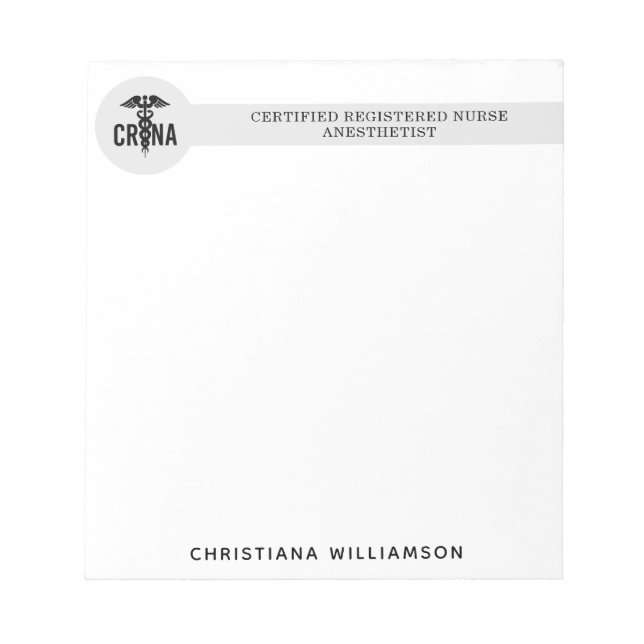 Custom CRNA Certified Registered Nurse Anaesthetis Notepad (Front)