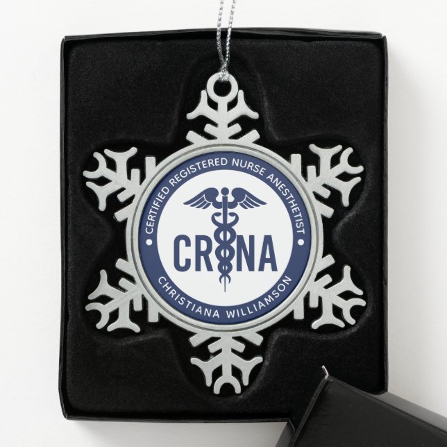 Custom CRNA Certified Registered Nurse Anaesthetis Snowflake Pewter Christmas Ornament (Box)