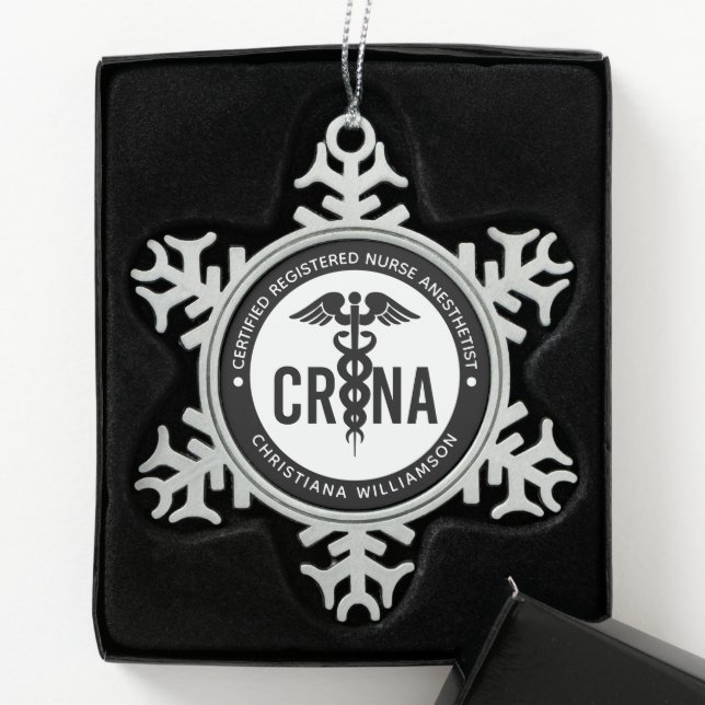 Custom CRNA Certified Registered Nurse Anaesthetis Snowflake Pewter Christmas Ornament (Box)