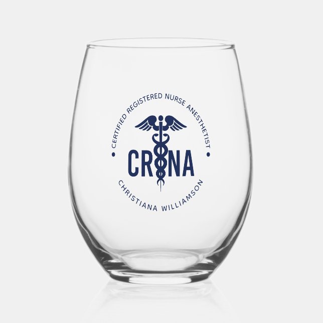 Custom CRNA Certified Registered Nurse Anaesthetis Stemless Wine Glass (Front)