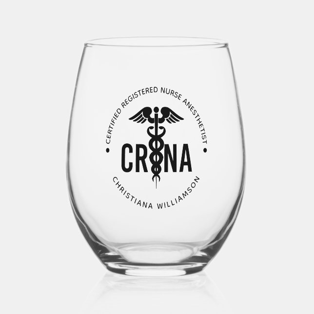 Custom CRNA Certified Registered Nurse Anaesthetis Stemless Wine Glass (Front)