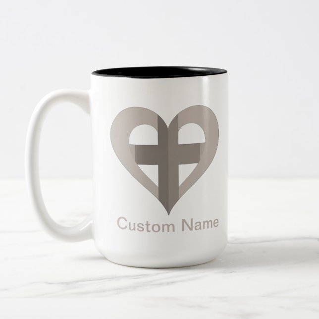 Custom Cross And Heart Two-Tone Coffee Mug (Left)