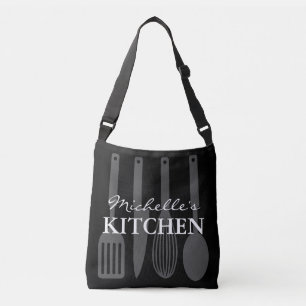 Custom cross body bag with kitchen utensils design