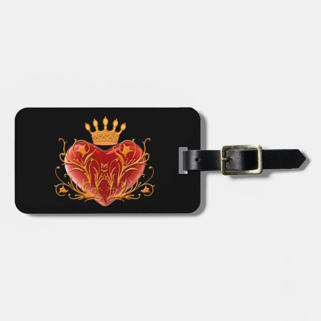 Custom Crown Filigree Heart Luggage Tag (Front Horizontal)