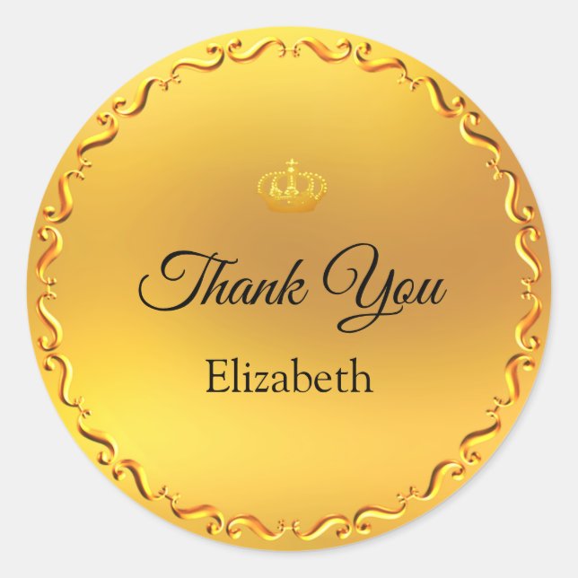 Custom Crown Logo Thank You on Golden Classic Round Sticker (Front)