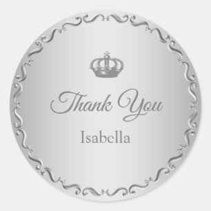 Custom Crown Logo Thank You on Silver Grey Classic Round Sticker