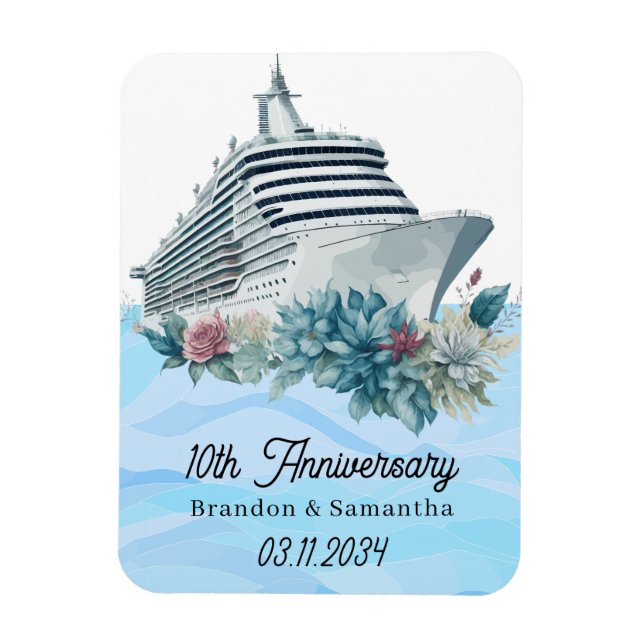 Custom Cruise 10th Wedding Anniversary Keepsake Magnet (Vertical)