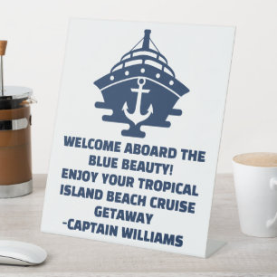 Custom Cruise Nautical Anchor Welcome Aboard Pedestal Sign