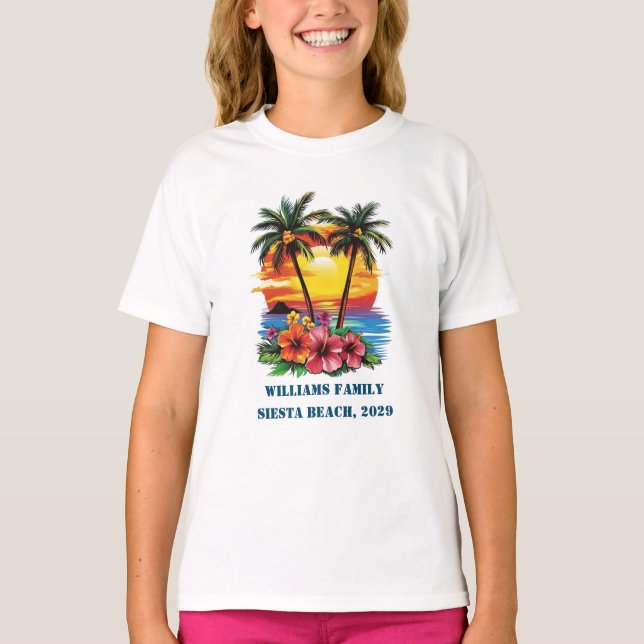 Custom Cruise Pink Palm Tree Beach Family Reunion  T-Shirt (Front)