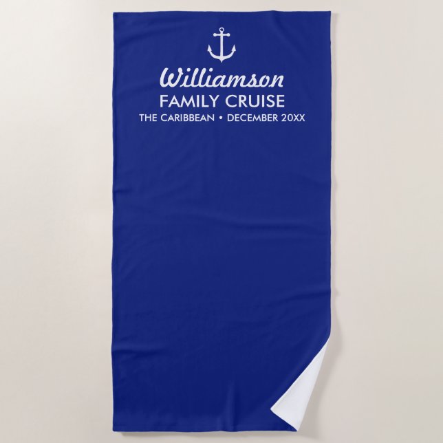 Custom Cruise Ship Family Reunion Nautical Anchor Beach Towel (Front)