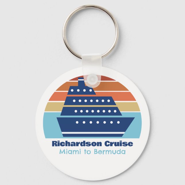 Custom Cruise Ship Family Trip Sunset Keepsake Key Ring (Front)