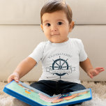 Custom Cruise Ship Nautical Vacation Cute Baby T-Shirt<br><div class="desc">Chic custom summer vacation baby t-shirt for your beach cruise on the ocean featuring a navy blue boat steering wheel. This nautical themed design is perfect to match the rest of your family reunion tees to commemorate the special trip. Personalise with your last name and year.</div>