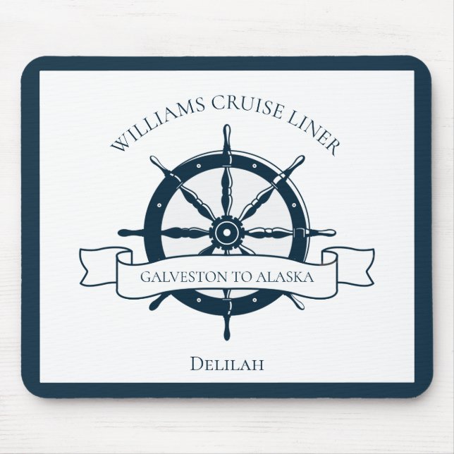 Custom Cruise Ship Nautical Wheel Boat Captain Mouse Mat (Front)
