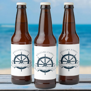Custom Cruise Ship Navy Blue Nautical Party Beer Bottle Label