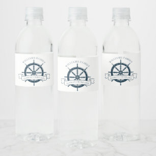 Custom Cruise Ship Navy Blue Nautical Party Water Bottle Label