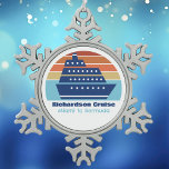 Custom Cruise Ship Sunset Family Vacation Snowflake Pewter Christmas Ornament<br><div class="desc">Cool custom cruise ship Christmas ornament for your family reunion or spring break trip to Bermuda,  The Bahamas,  or The Caribbean. Customise this cute keepsake with your family name and destination or year.</div>