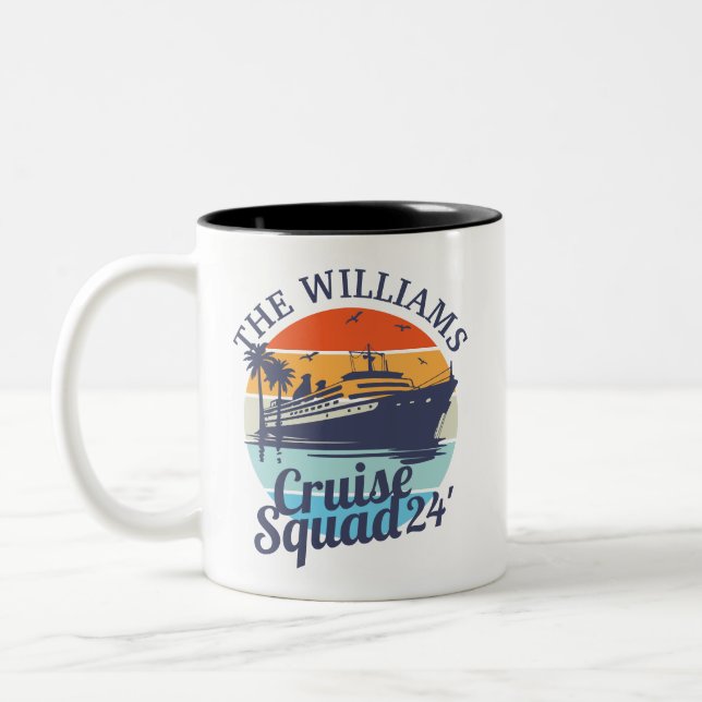 Custom Cruise Squad Family Group Friends Sunset Two-Tone Coffee Mug (Left)