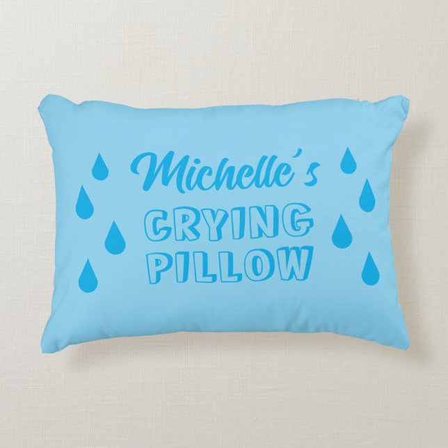 Custom crying pillow with blue tear drops (Front)