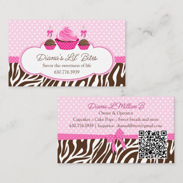 Custom Cupcake and Cake Pops Bakery Business Card (Front/Back)
