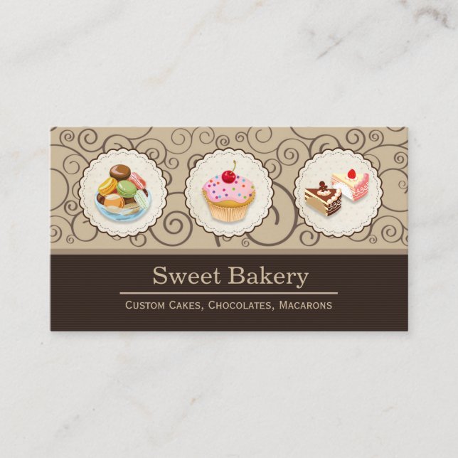 Custom Cupcakes Macaroons Dessert Bakery Store Business Card (Front)